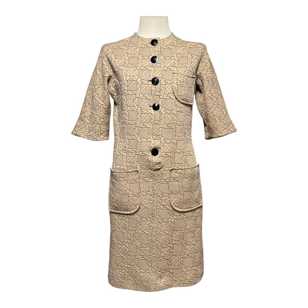 Vogue Special Design Vintage Handmade Quilted Dress Tan Beige Black 10/12